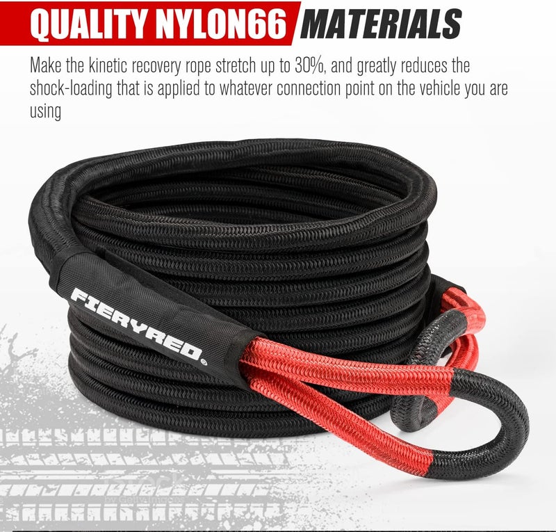 FIERYRED Kinetic Energy Recovery Rope 30FT 7/8 Inch- Power Stretch Snatch Strap Vehicle Tow Rope with Reinforced Loops Protective Sleeve Tote Bag for Off-Road 4x4 ATV UTV Pickup - Image 5